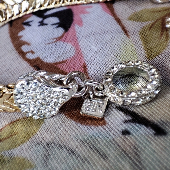 Herringbone Gold & Silver Tone Clear Rhinestone Banana Republic Toggle Bracelet - Picture 6 of 9